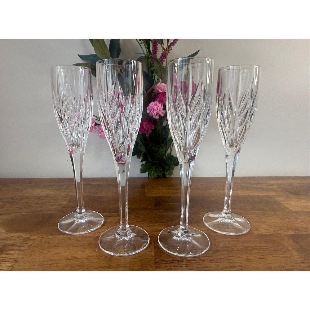 Vintage Gorham Crystal Star Blossom Champagne Flutes Set Mid Century Crystal